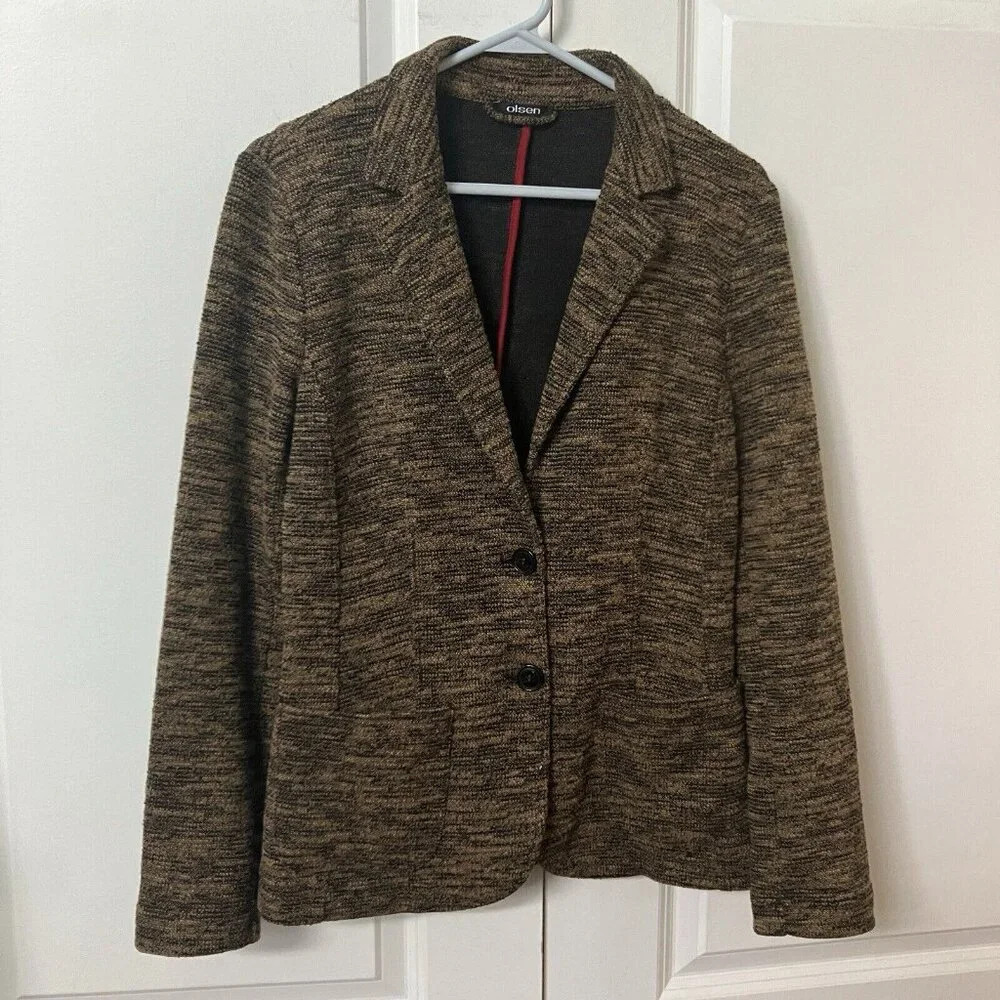 Olsen Black & Brown Tweed Heathered Blazer  Casual Autumn Womens Small‎